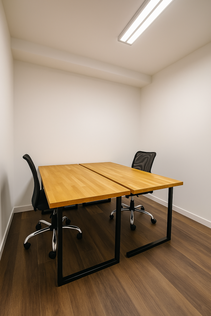 Modern office space Hyde Park Corner in SW1X with two desks, located on the second floor of a prestigious Knightsbridge building.