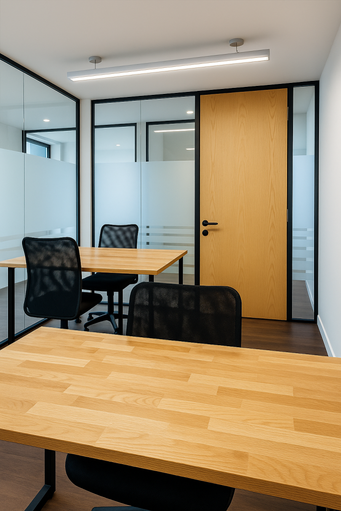 Modern ground floor office space at 21 Knightsbridge, Hyde Park Corner with wooden desks and ergonomic chairs.