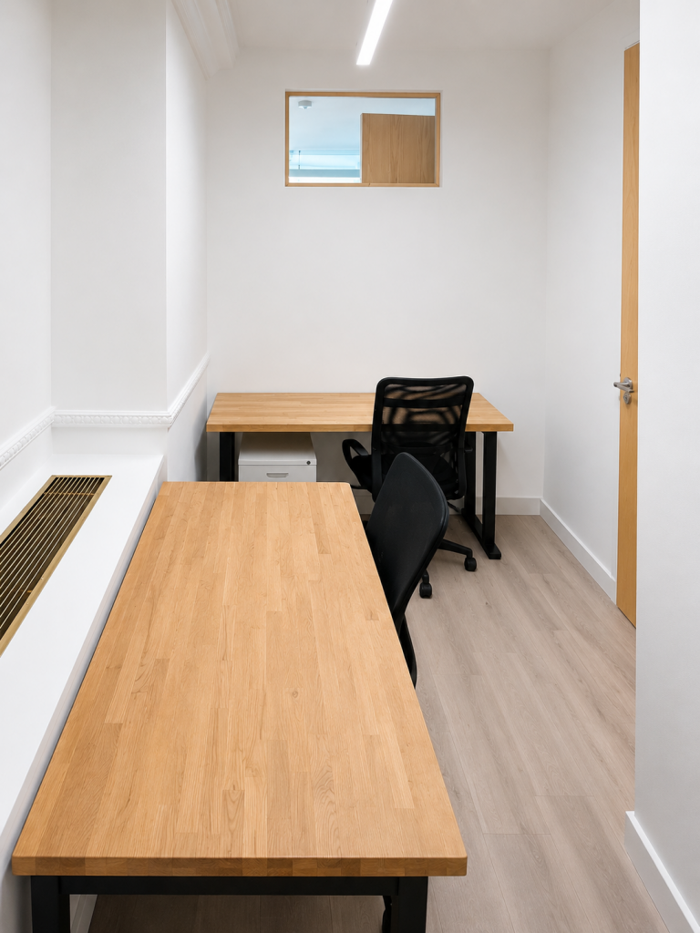 Office Space to Let in Mayfair with two workstations and modern office furniture